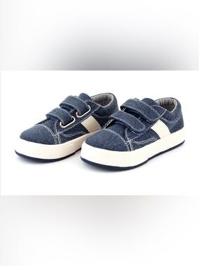 9💙 Morgan & Milo Toddler Boy Miles Double V Shoe Navy Blue Denim Velcro Sneakers